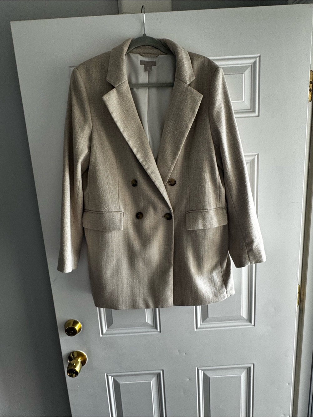 H&M Beige Double-Breasted Tailored Blazer
